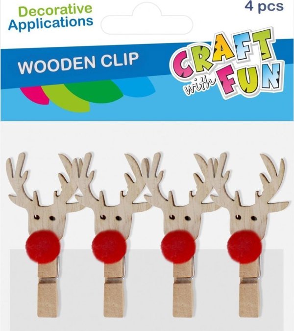 Χριστουγεννιάτικη διακόσμηση Craft with Fun OZDOBA BN KLAMERKI RENIFER 4SZT CF PBH 12/144