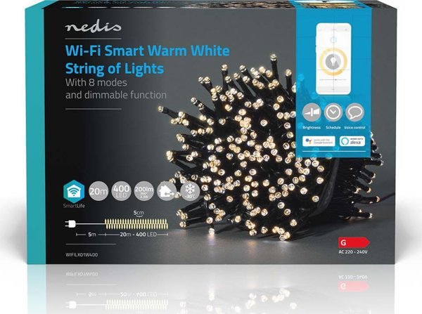 Χριστουγεννιάτικη διακόσμηση Nedis Nedis WIFILX01W400 διακοσμητικός φωτισμός Ελαφριά αλυσίδα για διακόσμηση Λευκό 400 λαμπτήρες LED 3,34 W G