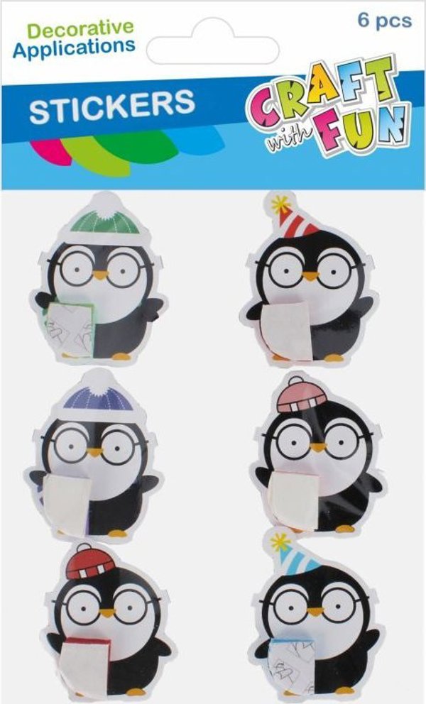 Craft With Fun Χριστουγεννιάτικα Αυτοκόλλητα Πιγκουίνος, Διακοσμητικά Σχέδια, 6 Τεμάχια