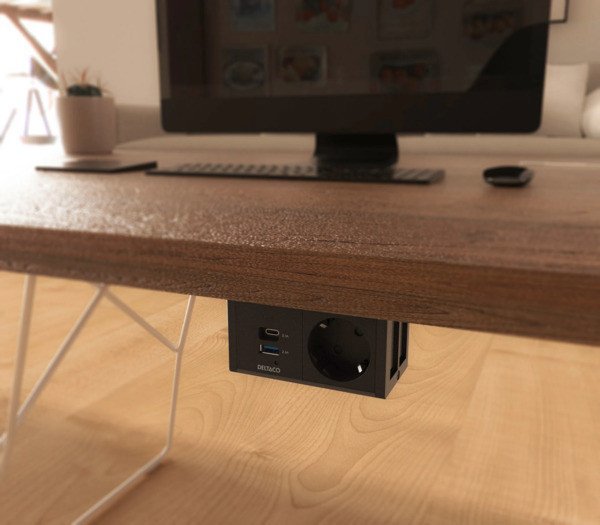 Πολύπριζο DELTACO, 1 υποδοχή, φορτιστής USB 1x21W A+C, σύνδεση GST18
