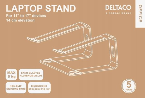 Deltaco Φορητή βάση υπολογιστή DELTACO OFFICE για συσκευές 11-17", αλουμίνιο, ύψος 14 cm, ασημί / ARM-0531