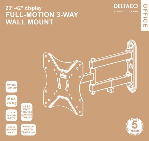 Deltaco Deltaco ARM-0253, 106.7 εκ (42"), 75 x 75 χιλ, 200 x 200 χιλ, -7.5 - 7.5°, -90 - 90°, Μαύρο