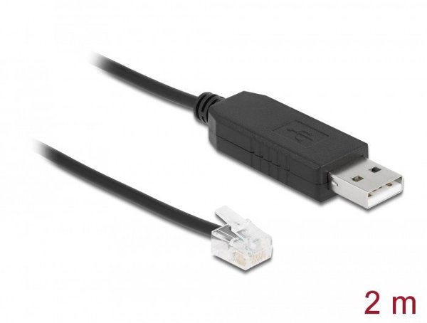 Delock Καλώδιο προσαρμογέα USB Type-A σε Serial RS-232 RJ12 με προστασία ESD Leadshine 2 m, RJ-12, USB 2.0 Type-A, 2 m, Μαύρο