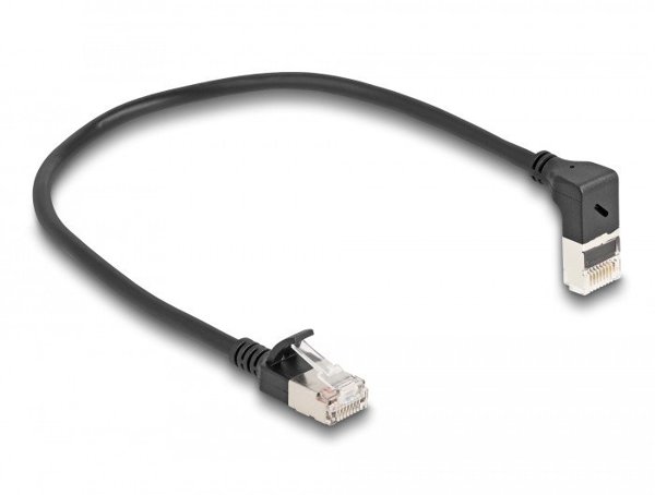 Καλώδιο Δικτύου Delock RJ45 Cat.6A S/FTP Slim, 90 Μοιρών/Ευθεία, 0.25m, Μαύρο