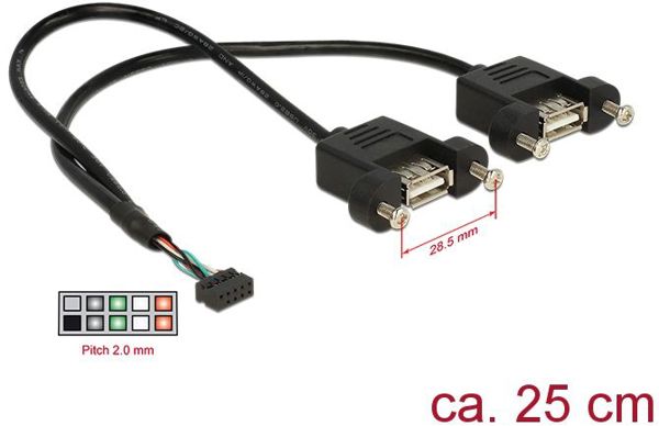Delock USB εξωτερικό - USB εσωτερικό, 0.25m, Μαύρο (84832)