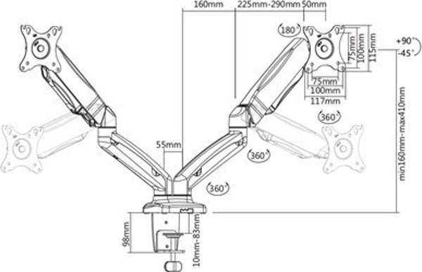 Deltaco Επιτραπέζια βάση για 2 οθόνες 17" - 32" (ARM-1300)