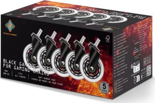 Deltaco Deltaco RGB Rollen f. Gamingstühle 5er Pack schwarz