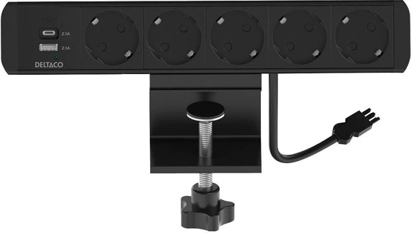 Πολύπριζο DELTACO, 5 υποδοχές, 1x21W φορτιστής USB A+C, σύνδεση GST18