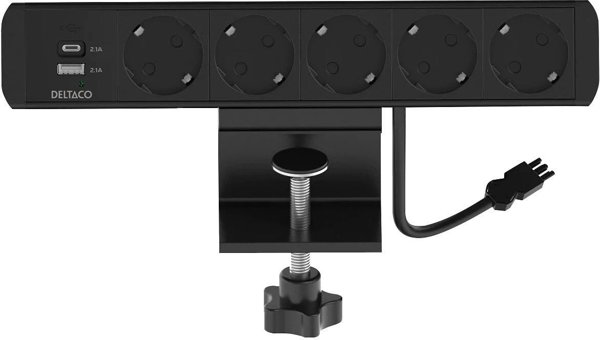 Πολύπριζο DELTACO, 5 υποδοχές, 1x21W φορτιστής USB A+C, σύνδεση GST18