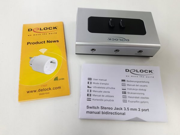 Διακόπτης DeLOCK υποδοχής 3.5mm 2 θύρες χειροκίνητος αμφίδρομος, διακόπτης (γκρι/μαύρο)