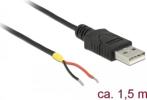 Καλώδιο Delock USB-A 2.0 σε 2x Ελεύθερα Καλώδια (VCC/GND), Τροφοδοσίας, 150cm