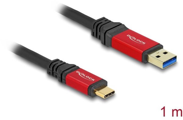 Καλώδιο Delock USB-A σε USB-C 10 Gbps, Μήκος 1m, Κόκκινο Μεταλλικό