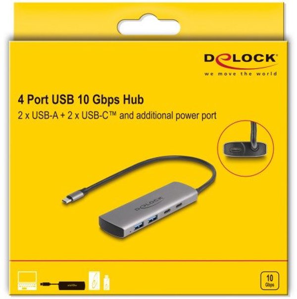 Delock USB 3.2 Gen 1 Hub Type-C 4 Θυρών, 10000 Mbit/s, Γκρι