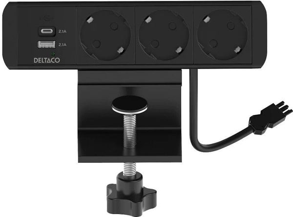 Πολύπριζο DELTACO, 3 υποδοχές, 1x21W A+C φορτιστής USB, σύνδεση GST18