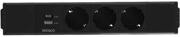 Πολύπριζο DELTACO, 3 υποδοχές, 1x21W A+C φορτιστής USB, σύνδεση GST18, αλυσιδωτή σύνδεση