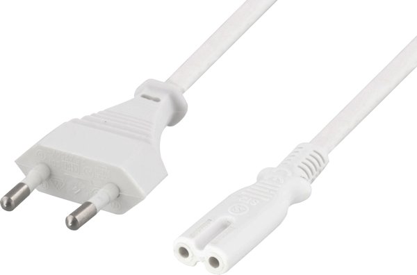 DELTACO ungrounded power cable, CEE 7/16 to IEC 60320 C7, 2m, white