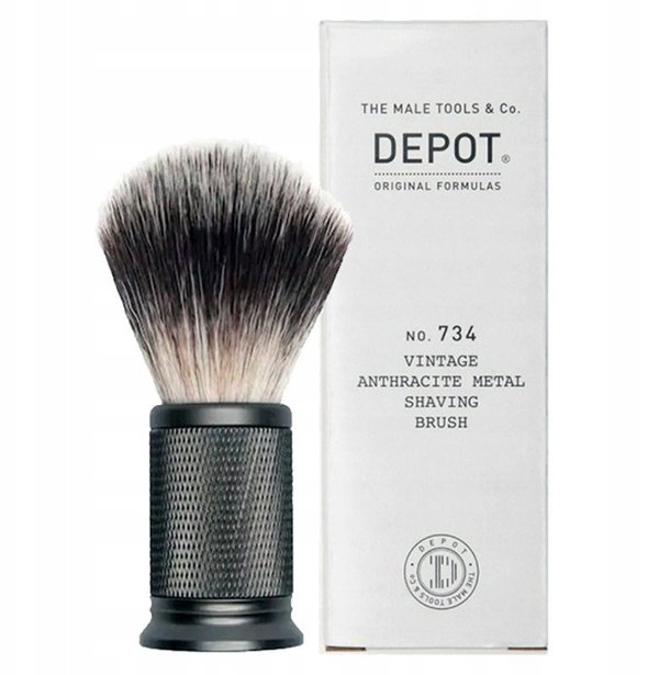 Depot, Αξεσουάρ No. 734 Vintage, Τεχνητή Ίνα, Πινέλο Ξυρίσματος Προσώπου, Ανθρακί Μέταλλο Για Άνδρες