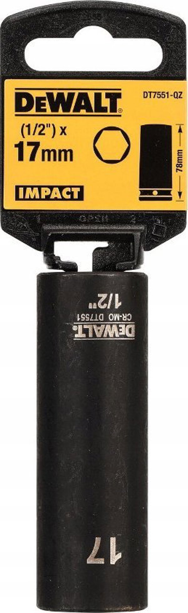 Dewalt υποδοχή 17mm 1/2c impact socket deep