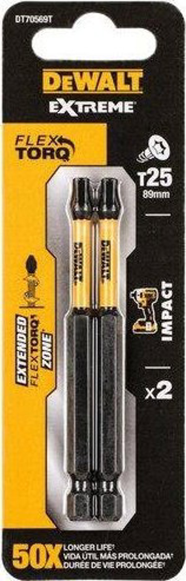 Dewalt Μύτη Κρουστικού Torx T25 89mm - 2 Τεμάχια
