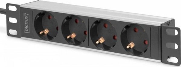 Digitus Πολύπριζο Rack 10" 4xSchuko, 16A, 2m Καλώδιο, Αλουμινένιο