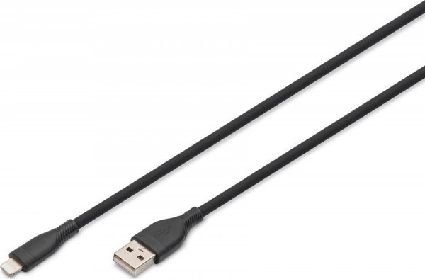 Καλώδιο Φόρτισης DIGIT USB σε Lightning, Σιλικόνης, 1m, 12W, Μαύρο