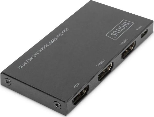 Digitus HDMI Splitter 1x2 Ultra Slim, 4K 60Hz, 3D, HDR, HDCP 2.2, 18 Gbps, Micro USB