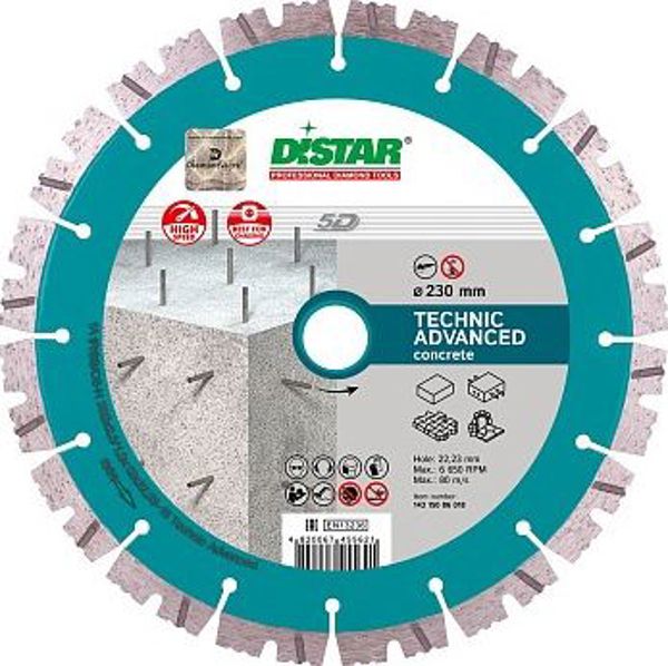 Διαμαντόδισκος Di-Star Technic Advanced 1A1RSS/C3-H, για Κοπή Σκυροδέματος, 230mm, 22.23-16mm