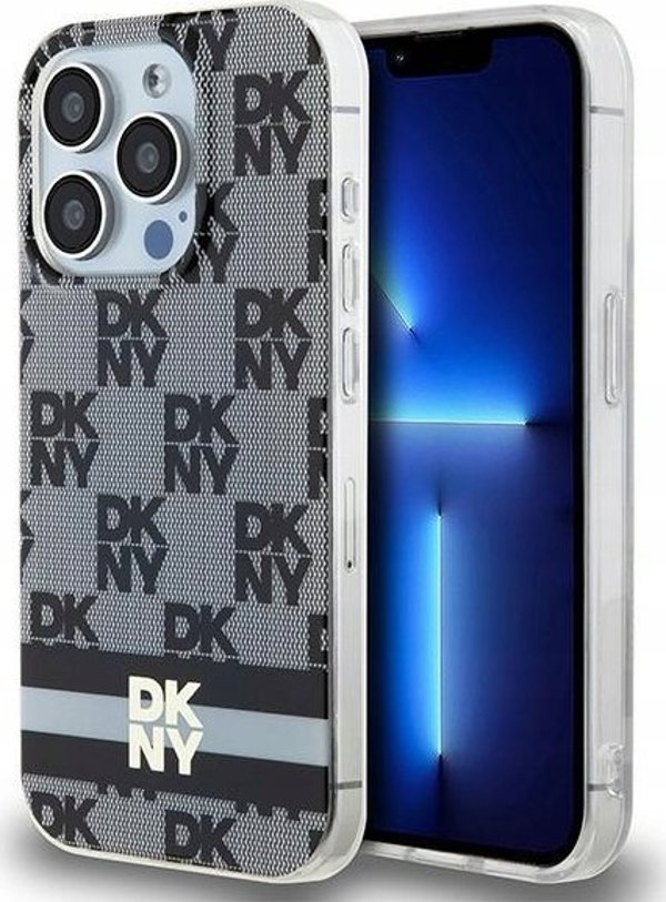 Case APPLE IPHONE 15 PRO DKNY Hardcase IML Checkered Mono Pattern & Printed Stripes MagSafe (DKHMP15LHCPTSK) black