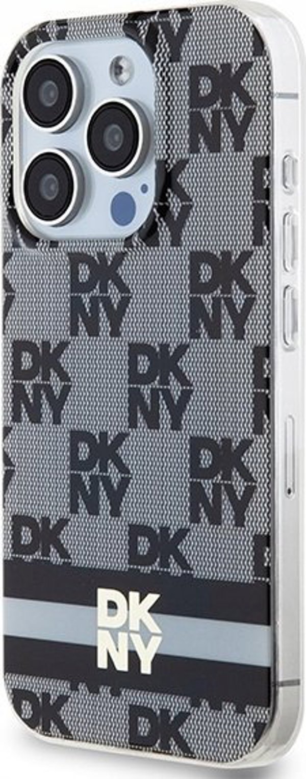 Case APPLE IPHONE 15 PRO DKNY Hardcase IML Checkered Mono Pattern & Printed Stripes MagSafe (DKHMP15LHCPTSK) black