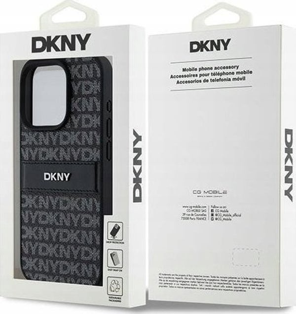 Case APPLE IPHONE 15 PRO DKNY Hardcase Leather Mono Stripe & Metal Logo (DKHCP15LPRTHSLK) black
