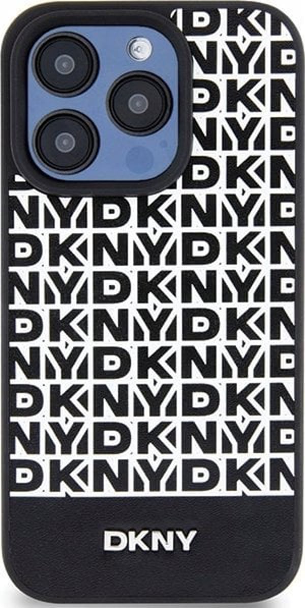 DKNY DKNY DKHMP15XPSOSPK iPhone 15 Pro Max 6.7" μαύρη σκληρή θήκη Δερμάτινο Τυπωμένο Σχέδιο Μεταλλικό Λογότυπο MagSafe