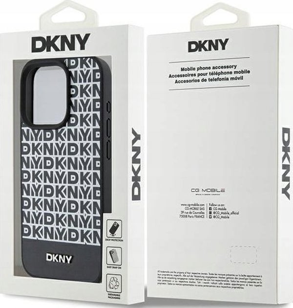DKNY DKNY DKHMP15XPSOSPK iPhone 15 Pro Max 6.7" μαύρη σκληρή θήκη Δερμάτινο Τυπωμένο Σχέδιο Μεταλλικό Λογότυπο MagSafe