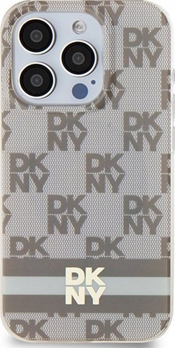 Case APPLE IPHONE 15 PRO MAX DKNY Hardcase IML Checkered Mono Pattern & Printed Stripes MagSafe (DKHMP15XHCPTSE) beige