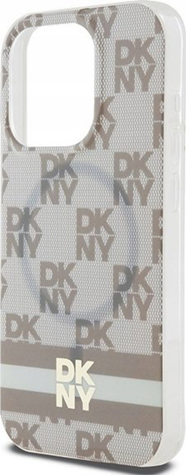 Case APPLE IPHONE 15 PRO MAX DKNY Hardcase IML Checkered Mono Pattern & Printed Stripes MagSafe (DKHMP15XHCPTSE) beige