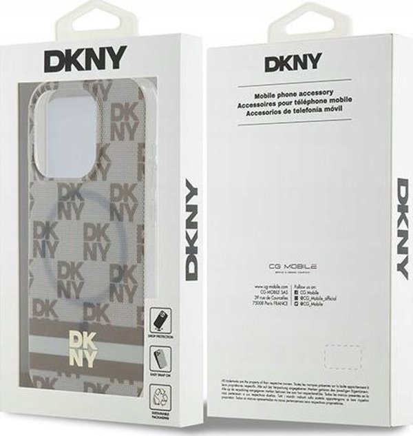Case APPLE IPHONE 15 PRO MAX DKNY Hardcase IML Checkered Mono Pattern & Printed Stripes MagSafe (DKHMP15XHCPTSE) beige