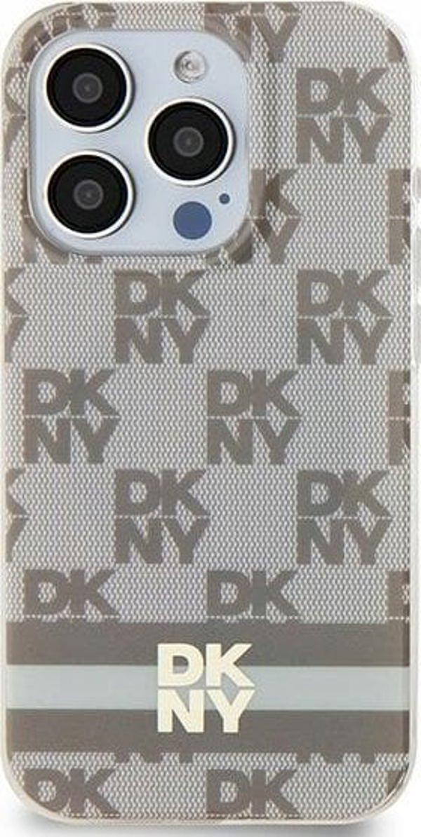 Case IPHONE 15 PLUS / 14 PLUS DKNY Hardcase IML Checkered Mono Pattern & Printed Stripes MagSafe (DKHMP15MHCPTSE) beige
