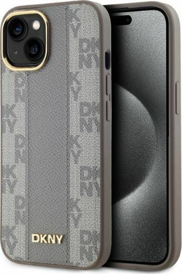DKNY DKNY DKHMP15MPCPVSLE iPhone 15 Plus 6.7" σκληρή θήκη μπεζ/Beige με δερμάτινο καρό μοτίβο και MagSafe