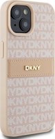 Case IPHONE 13 / 14 / 15 DKNY Hardcase Leather Mono Stripe & Metal Logo (DKHCP15SPRTHSLP) pink