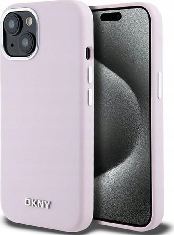 DKNY θήκη για iPhone 15 6,1" DKHMP15SSMCHLP ροζ HC Magsafe σιλικόνης με οριζόντιο μεταλλικό λογότυπο 3666339265854