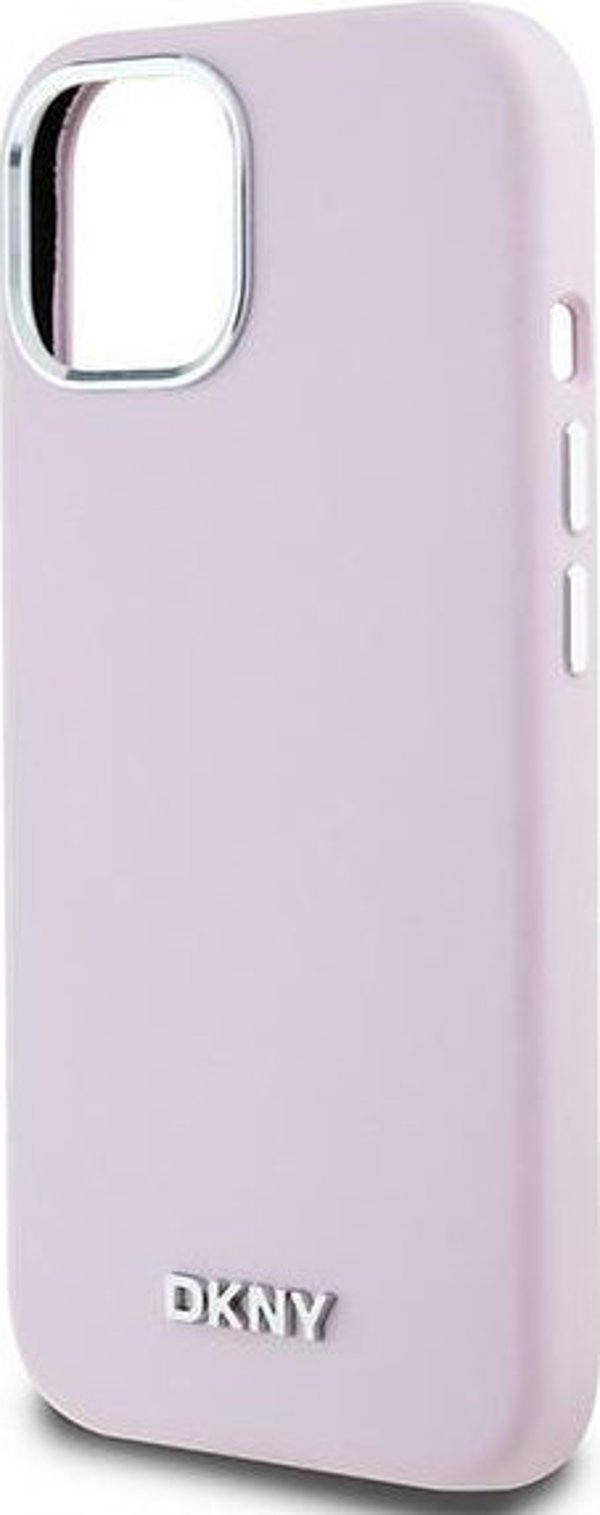 DKNY θήκη για iPhone 15 6,1" DKHMP15SSMCHLP ροζ HC Magsafe σιλικόνης με οριζόντιο μεταλλικό λογότυπο 3666339265854