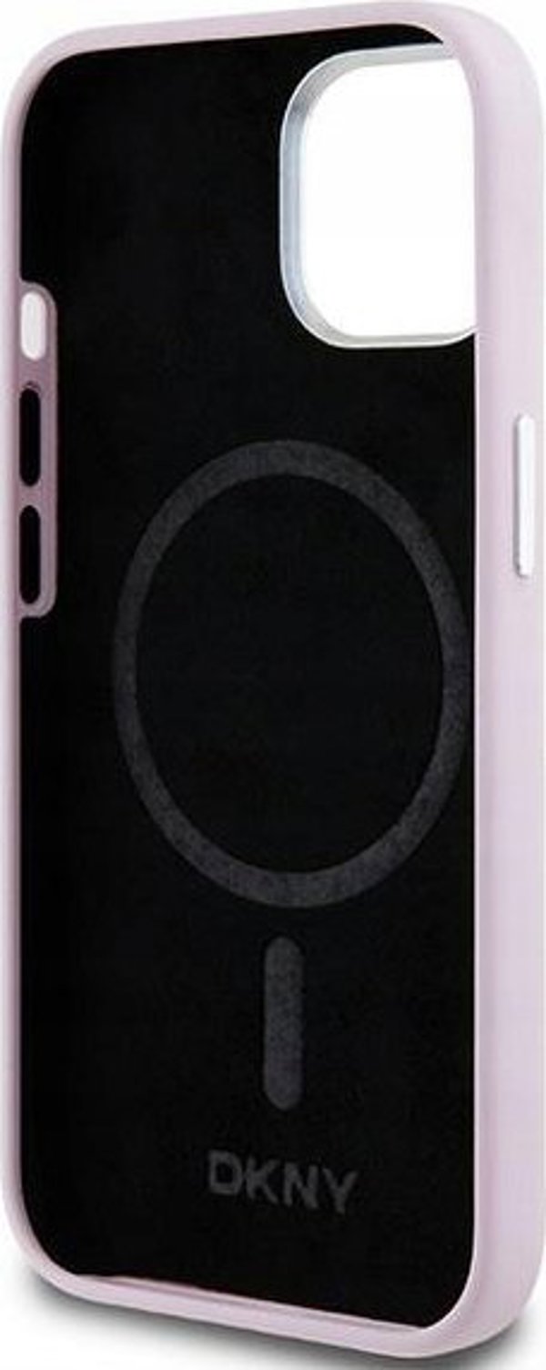 DKNY θήκη για iPhone 15 6,1" DKHMP15SSMCHLP ροζ HC Magsafe σιλικόνης με οριζόντιο μεταλλικό λογότυπο 3666339265854