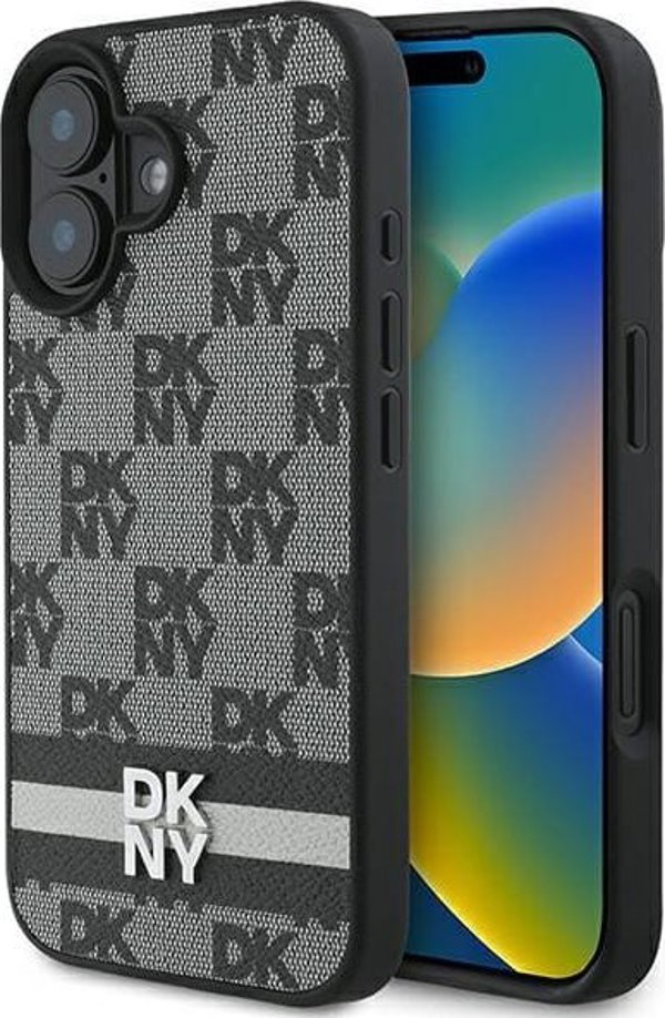 DKNY DKNY DKHCP16SPCPTSSK iPhone 16 6.1" 6.1" μαύρη σκληρή θήκη με καρό μοτίβο και τυπωμένες ρίγες