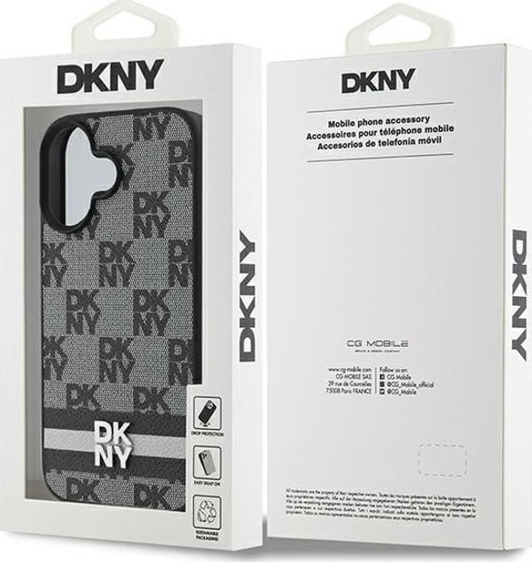 DKNY DKNY DKHCP16SPCPTSSK iPhone 16 6.1" 6.1" μαύρη σκληρή θήκη με καρό μοτίβο και τυπωμένες ρίγες