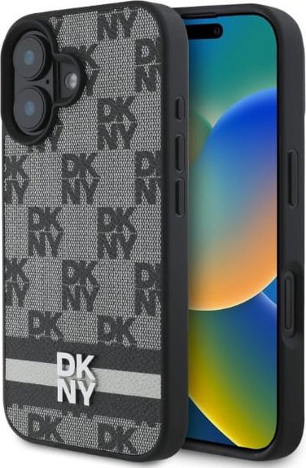DKNY DKNY DKHCP16SPCPTSSK iPhone 16 6.1" 6.1" μαύρη σκληρή θήκη με καρό μοτίβο και τυπωμένες ρίγες