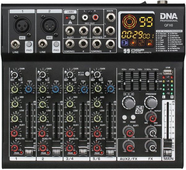DNA QFX6 αναλογική μίξερ ήχου 6 καναλιών Bluetooth