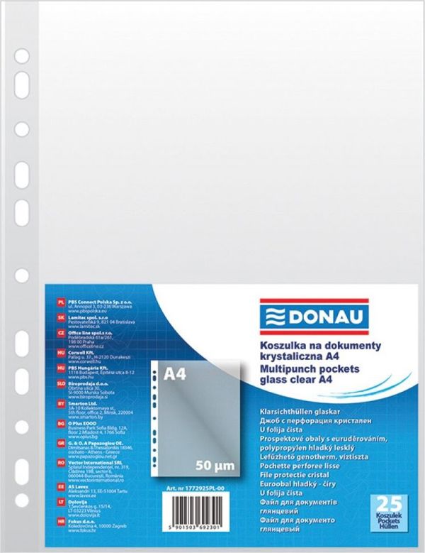 Donau Διαφάνειες Εγγράφων A4, PP, 50 Microns, Κρυστάλλινες, 25 Τεμάχια