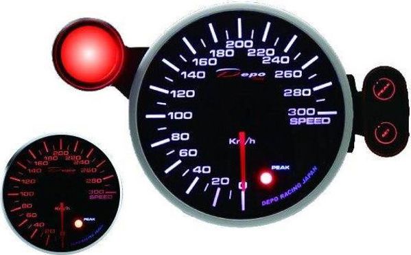 Depo Racing Ταχύμετρο PK Series 115mm, Λευκός/Κεχριμπαρένιος Φωτισμός με Λειτουργία Peak