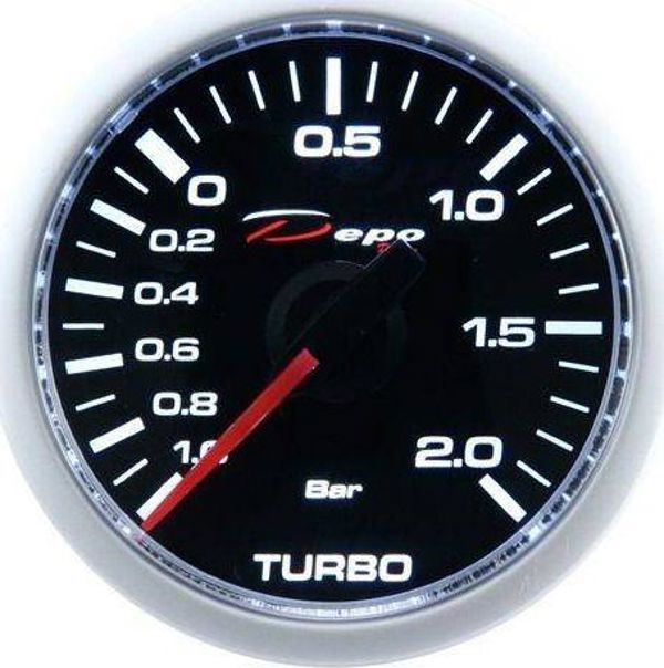 Depo Racing Μετρητής Turbo Μηχανικός, 52mm, -1 έως 2 Bar, Λευκός Φωτισμός