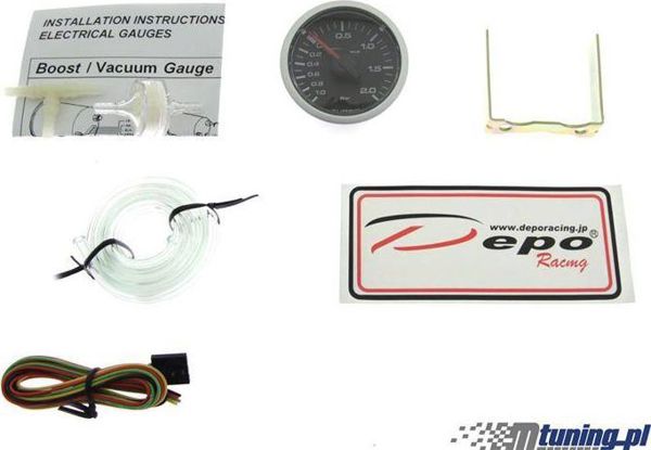 Depo Racing Μετρητής Turbo Μηχανικός, 52mm, -1 έως 2 Bar, Λευκός Φωτισμός