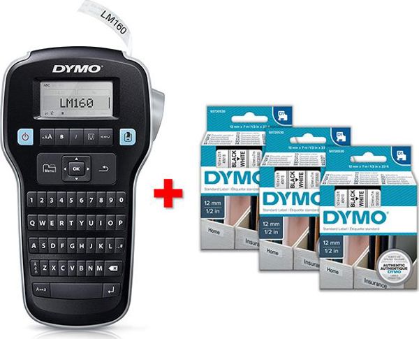 Εκτυπωτής Ετικετών Dymo LabelManager 160, Φορητός, Θερμικής Μεταφοράς, με Οθόνη, Μαύρο Χρώμα, έως 12mm (2142267)